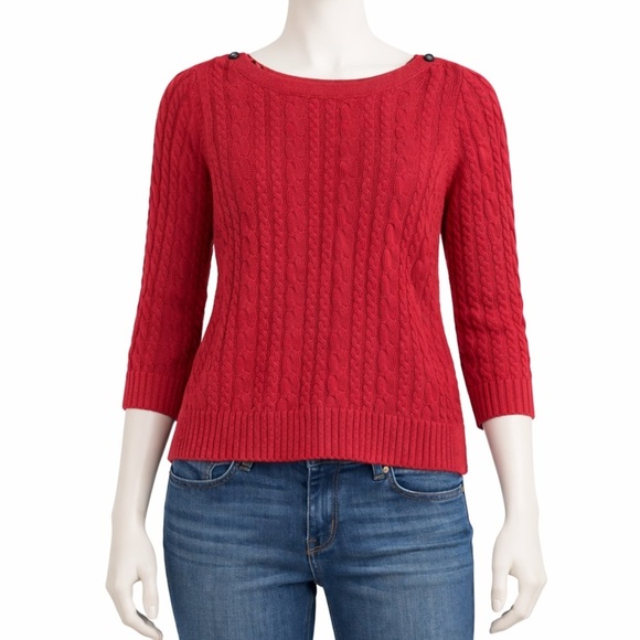Zara Sweaters - ZARA Knit Red Cable Sweater – Size L – 3/4 Sleeves
